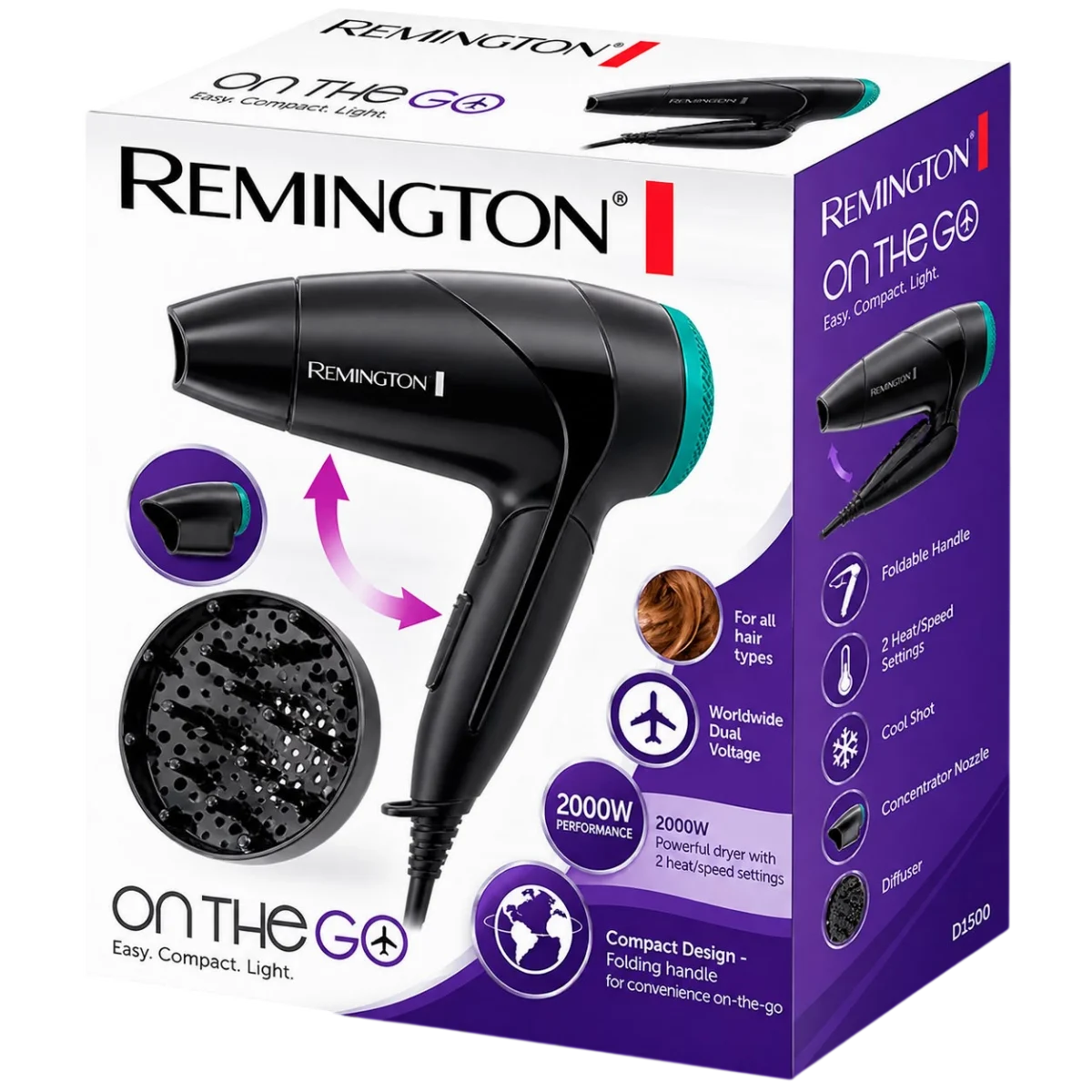 Remington D1500 On The Go Compact Hair Dryer 2000W