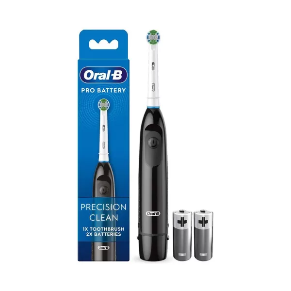 Oral-B Pro Battery Toothbrush Precision Clean Replaceable Brush Head With 2 Batteries – Black