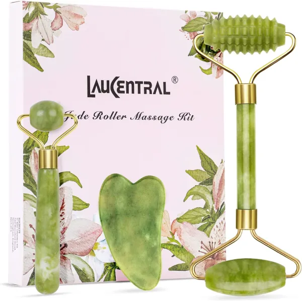 Jade Roller and Gua Sha Massage Kits Natural Green