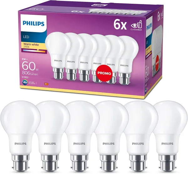 Philips LED B22 Frosted Light Bulbs